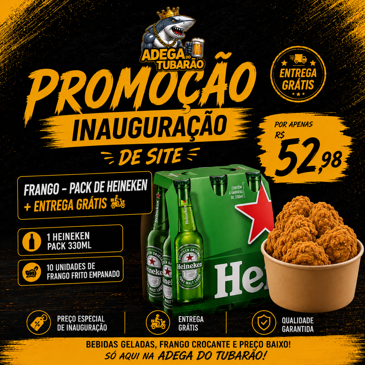 Promoção kit frango e pack Heineken por R$ 52,98
